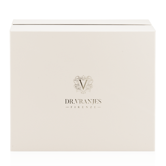 Eclectic Dr. Vranjes Firenze Ambra luxury gift box in elegant cream with signature logo branding