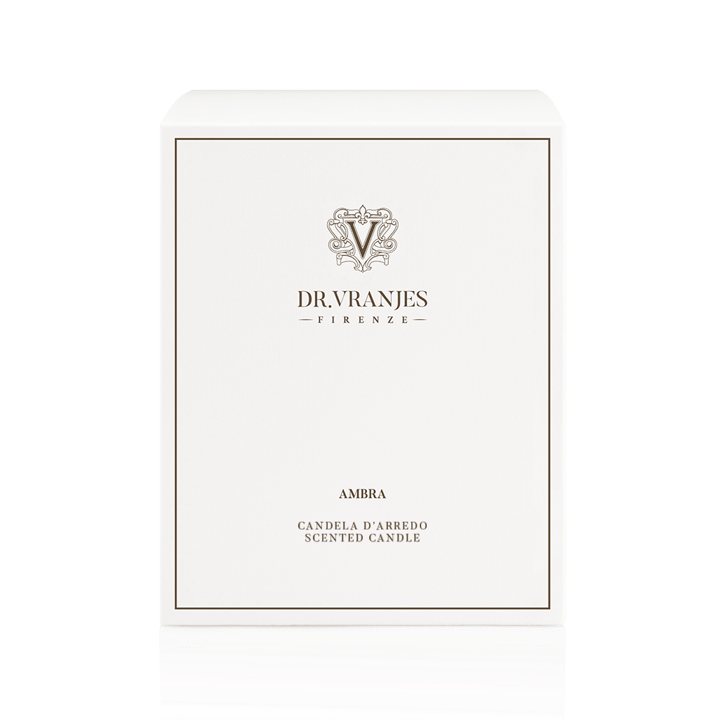 Eclectic Dr. Vranjes Ambra scented candle white presentation box with elegant branding