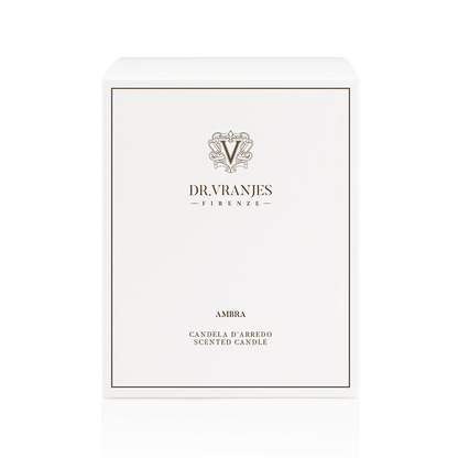 Eclectic Dr. Vranjes Ambra scented candle white presentation box with elegant branding
