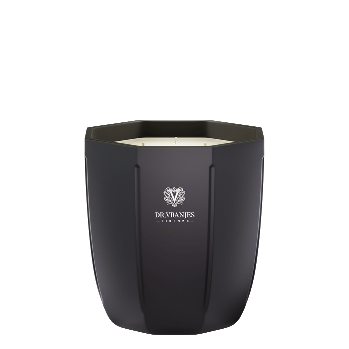 Eclectic Dr. Vranjes Ambra scented candle in a sophisticated onyx-coloured glass vessel with signature branding.
