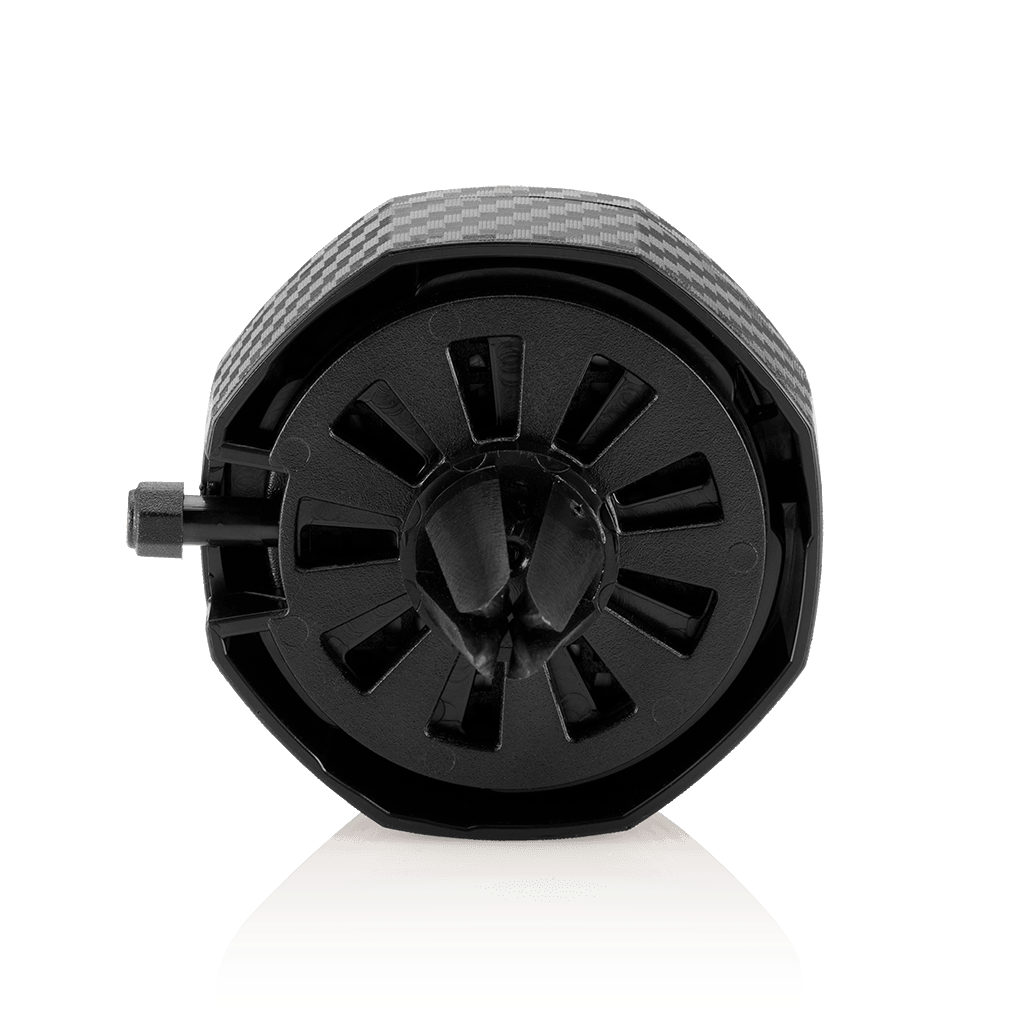 Eclectic Dr. Vranjes carbon fibre car air vent diffuser with adjustable intensity lever and octagonal design.