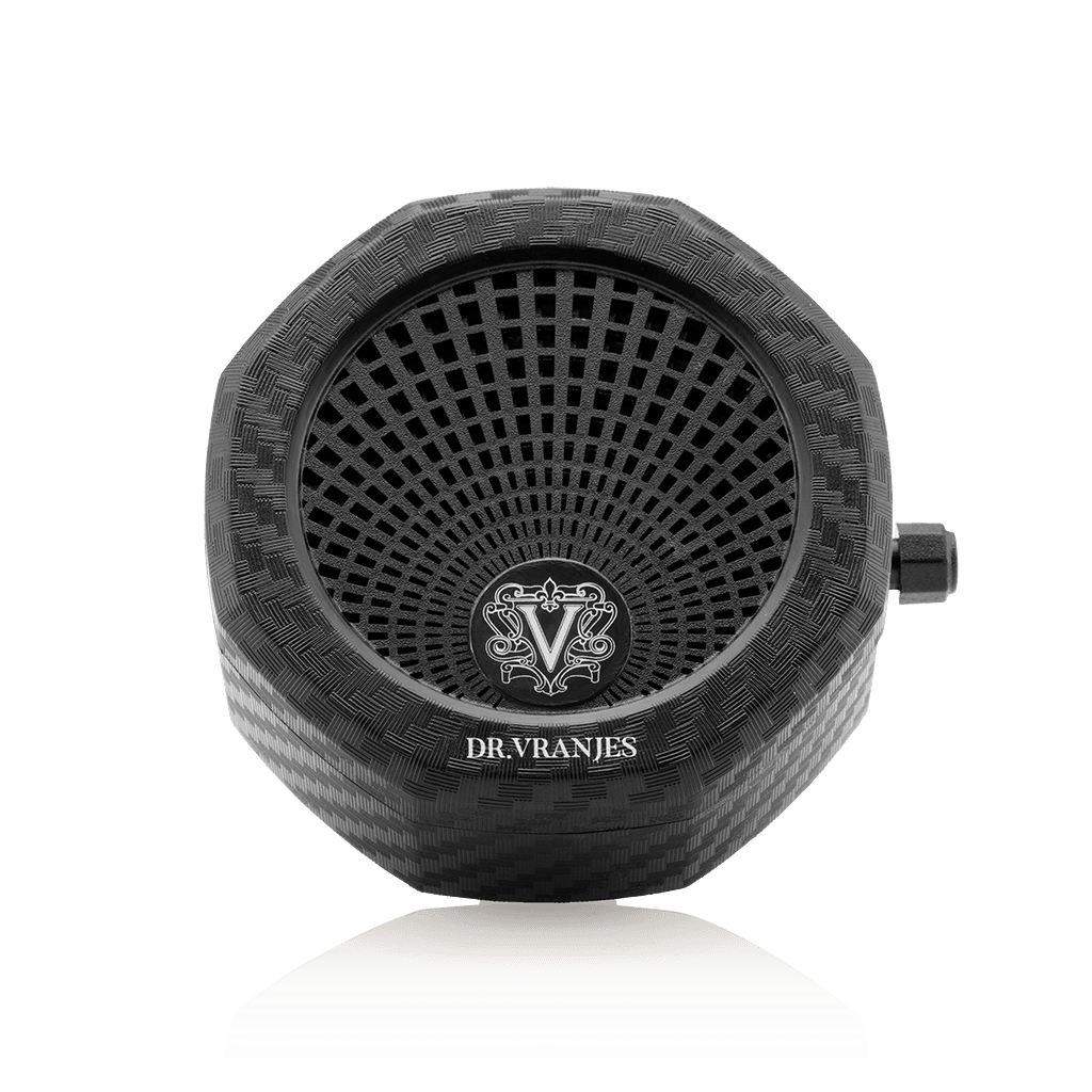 Eclectic Dr. Vranjes carbon fibre car air vent diffuser with an octagonal design and adjustable intensity lever