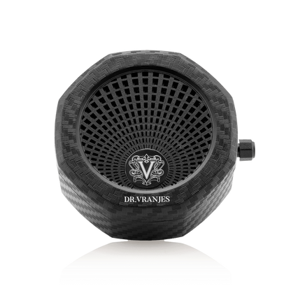 Eclectic Dr. Vranjes carbon fibre car air vent diffuser with an octagonal design and adjustable intensity lever