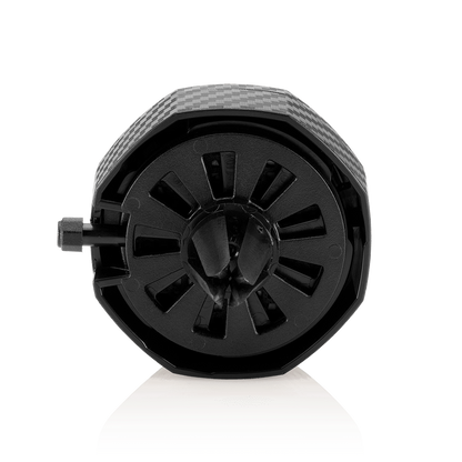Eclectic Dr. Vranjes carbon fiber car air vent diffuser with adjustable intensity lever on a black background