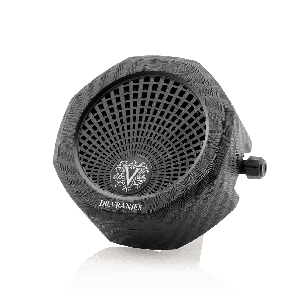 Eclectic Dr. Vranjes carbon fibre car air vent diffuser with octagonal design and adjustable intensity lever