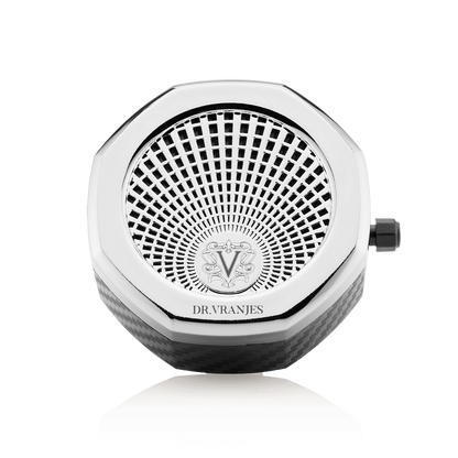 Eclectic Dr Vranjes chrome car fragrance diffuser with an octagonal design inspired by the Florence Cathedral dome.