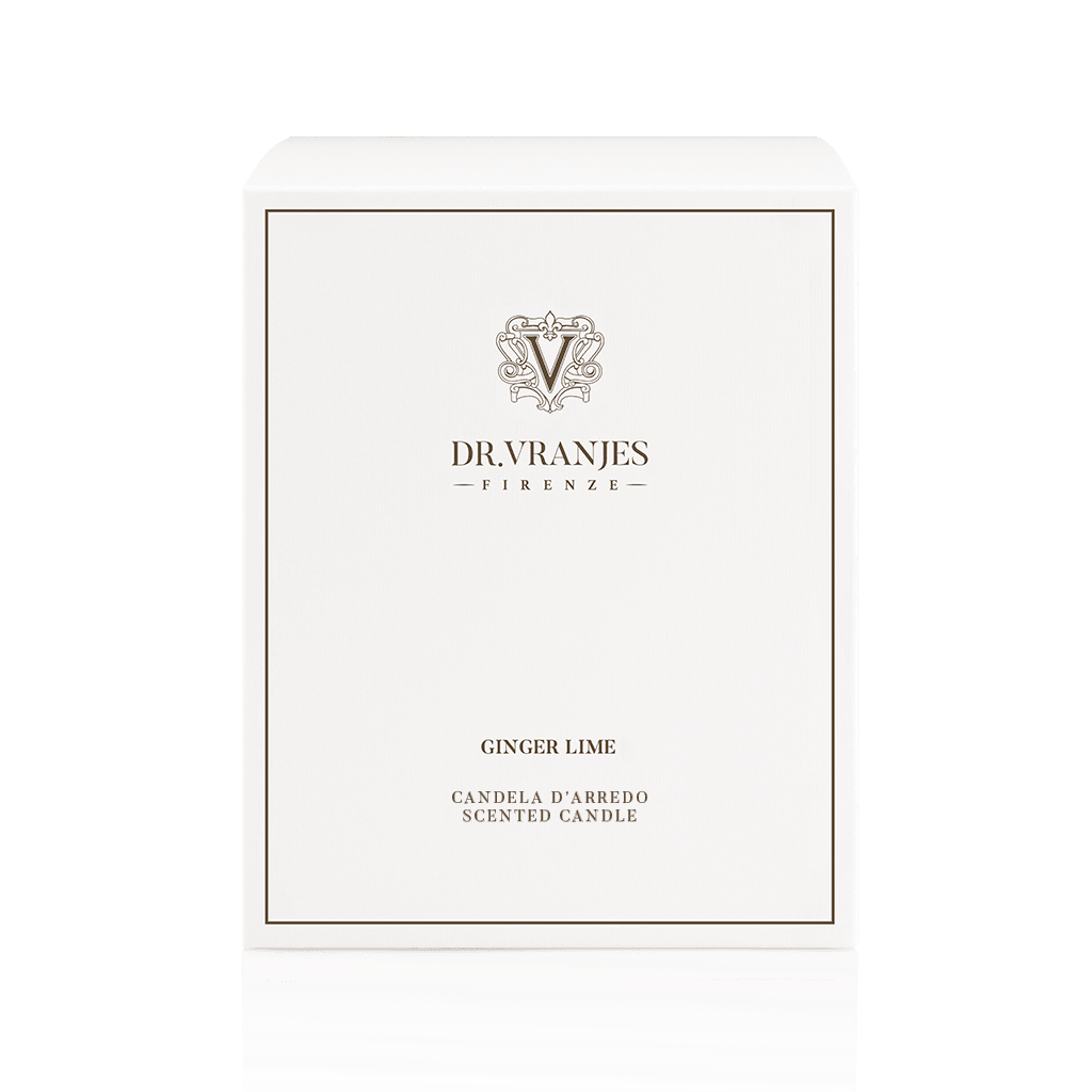 Eclectic Dr. Vranjes Ginger Lime scented candle white presentation box with elegant branding