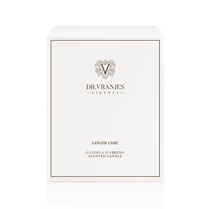 Eclectic Dr. Vranjes Ginger Lime scented candle white presentation box with elegant branding