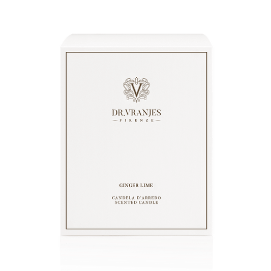 Eclectic Dr. Vranjes Ginger Lime scented candle white presentation box with elegant branding