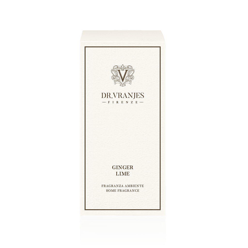 Eclectic Dr Vranjes Ginger Lime home fragrance diffuser white rectangular gift box with elegant branding