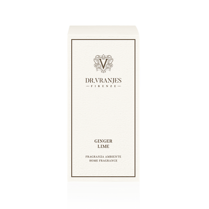 Eclectic Dr Vranjes Ginger Lime home fragrance diffuser white rectangular gift box with elegant branding