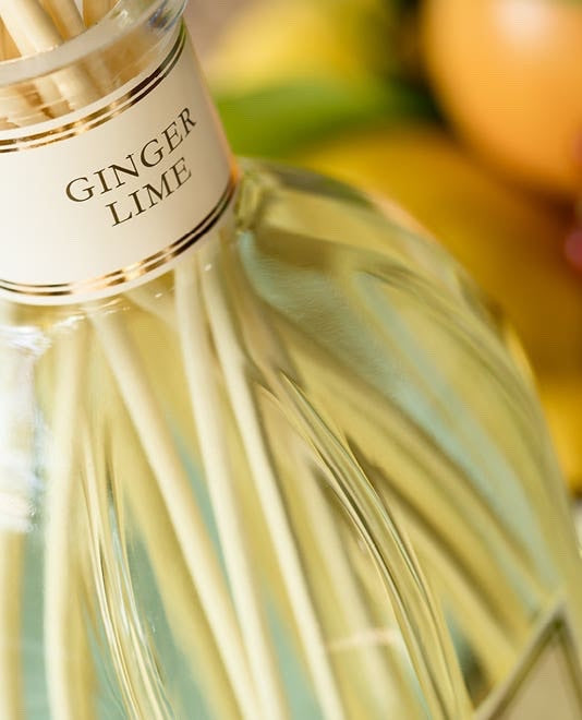 Eclectic Dr Vranjes Ginger Lime diffuser refill bottle with reeds and elegant glass design