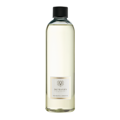 Eclectic Dr Vranjes Ginger Lime diffuser refill bottle with clear fragrance oil and elegant label on black background