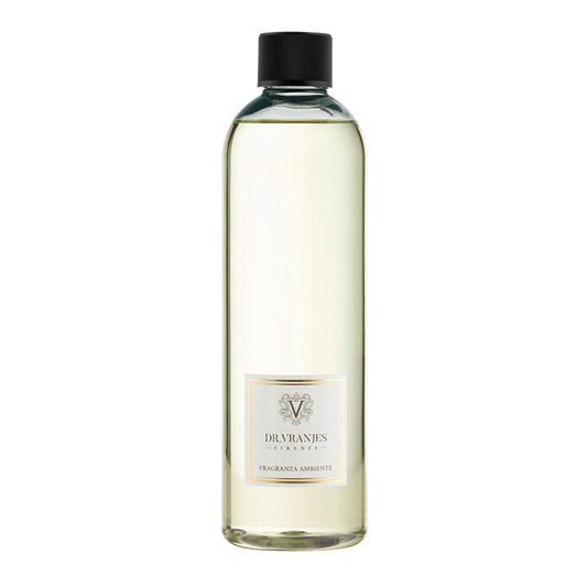 Eclectic Dr Vranjes Ginger Lime diffuser refill bottle with clear fragrance oil and elegant label on black background