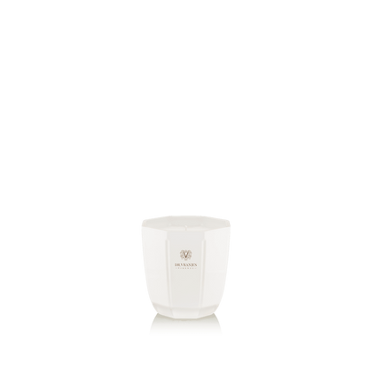 Eclectic Dr. Vranjes Ginger Lime scented candle in a luxurious pearl-coloured glass vase with a hexagonal design.