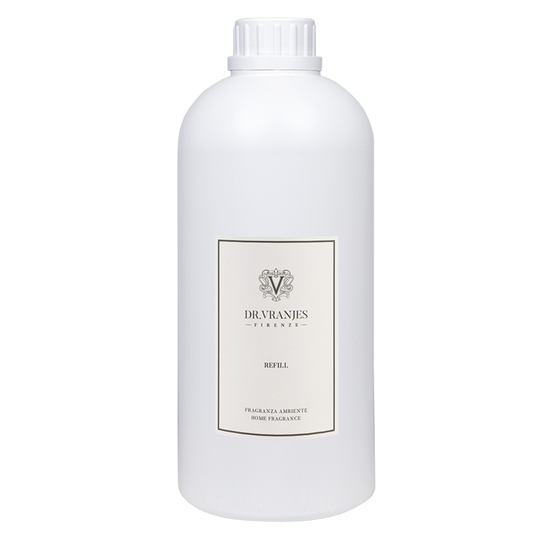 Eclectic Dr Vranjes Ginger Lime diffuser refill bottle in white plastic with elegant branding label