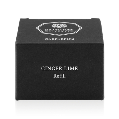 Eclectic Dr Vranjes Ginger Lime Carparfum refill box in black packaging with white branding and text.