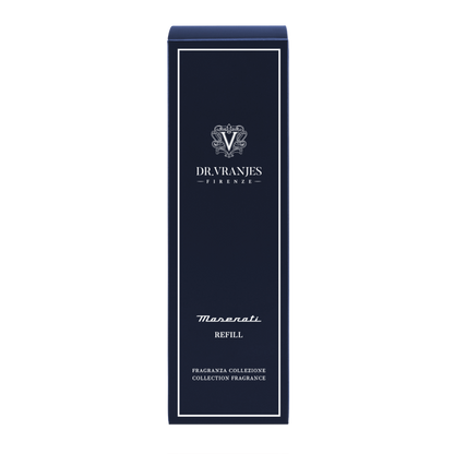 Eclectic Dr Vranjes Maserati diffuser refill bottle in a dark blue box with white branding and elegant typography.