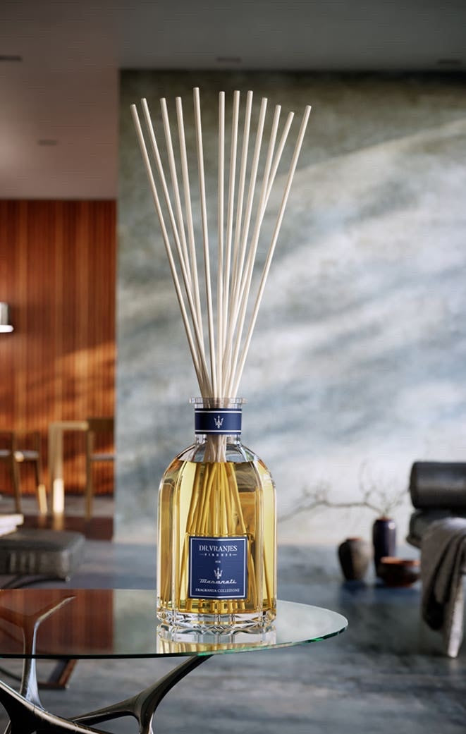Eclectic Dr Vranjes Maserati diffuser with reeds in a luxury living room setting