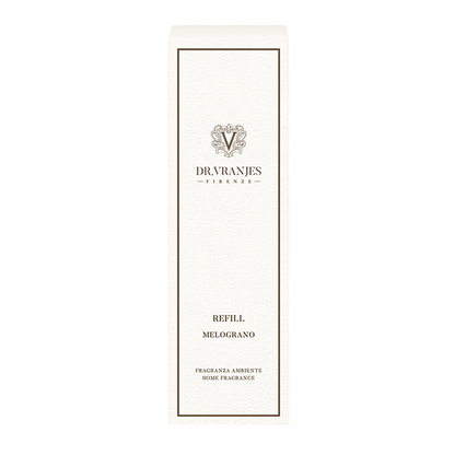 Eclectic Dr Vranjes Melograno diffuser refill bottle in elegant white packaging with branding