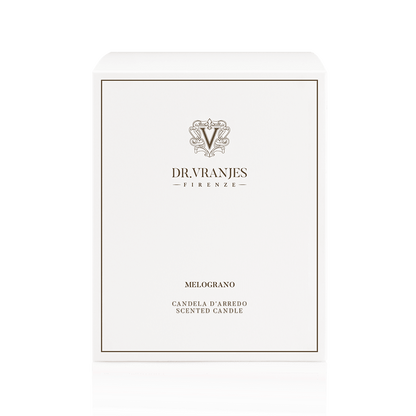 Eclectic Dr. Vranjes Melograno scented candle white presentation box with elegant branding and logo