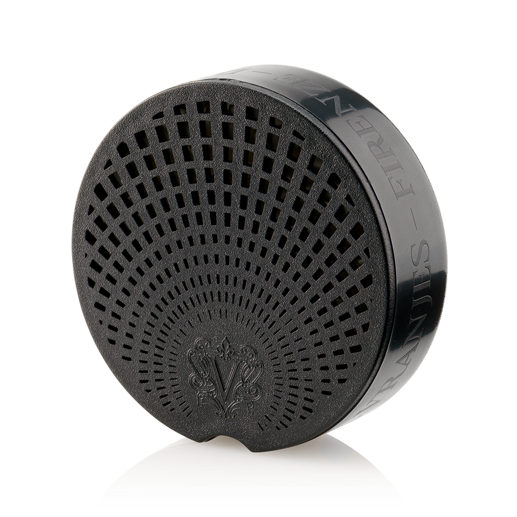 Eclectic Dr. Vranjes Milano Carparfum refill diffuser in a sleek black circular design with intricate grille detailing.
