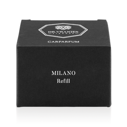 Eclectic Dr. Vranjes Milano Carparfum refill box in black with white logo and elegant typography