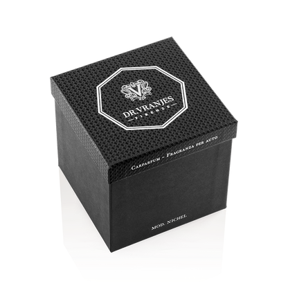 Eclectic Dr. Vranjes Nickel Carparfum diffuser in a black textured presentation box with octagonal branding