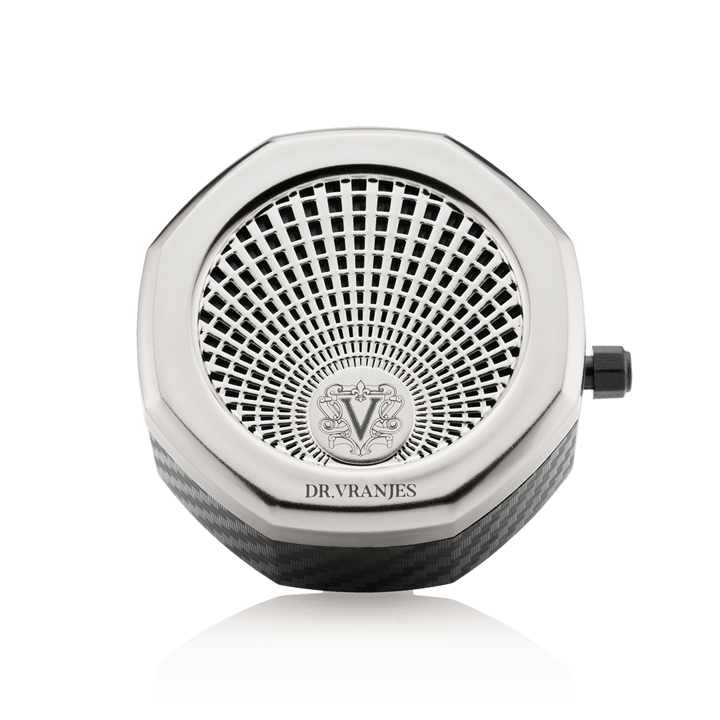Eclectic Dr. Vranjes nickel car fragrance diffuser with an octagonal design inspired by Florentine architecture.