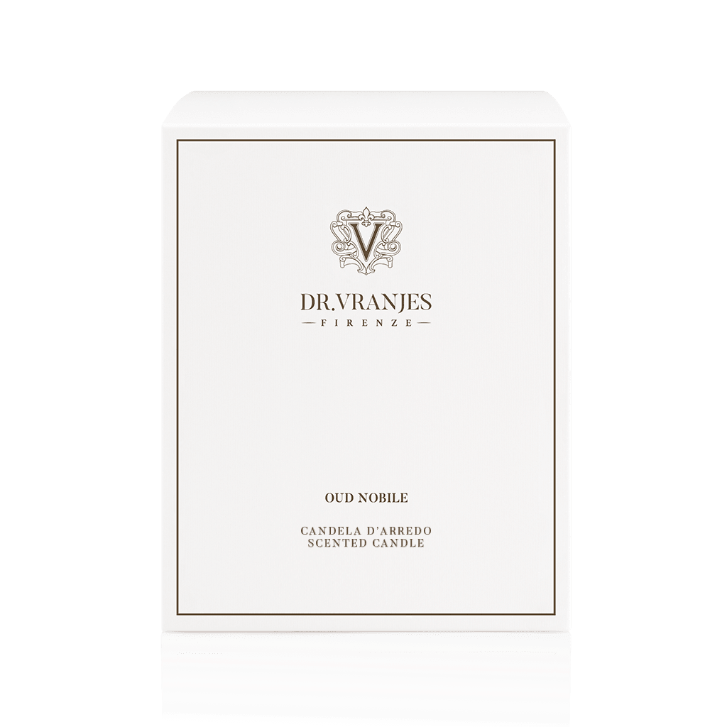 Eclectic Dr. Vranjes Oud Nobile scented candle white presentation box with elegant branding