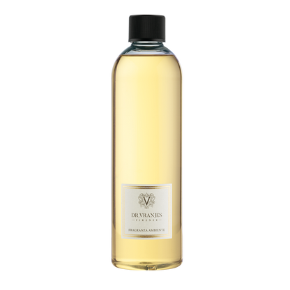 Eclectic Dr Vranjes Rosa Tabacco diffuser refill bottle with golden fragrance oil and black cap