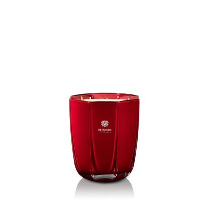 Eclectic Dr. Vranjes Rosso Nobile scented candle in a luxurious tourmaline-red glass vase with a multi-wick design.