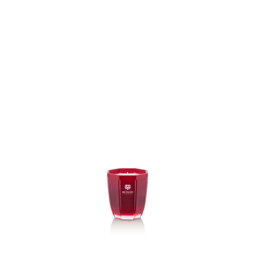 Eclectic Dr. Vranjes Rosso Nobile scented candle in a tourmaline-coloured glass vase with a refined wax finish.