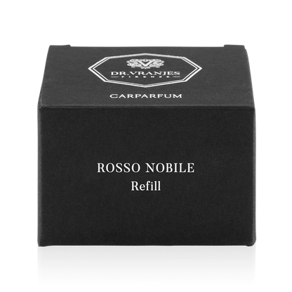 Eclectic Dr. Vranjes Rosso Nobile Carparfum refill box in black with white logo and text on a black background.