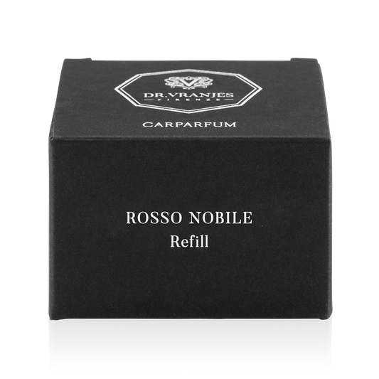 Eclectic Dr. Vranjes Rosso Nobile Carparfum refill box in black with white logo and text on a black background.