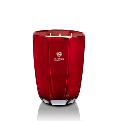 Eclectic Dr. Vranjes Rosso Nobile scented candle in a luxurious tourmaline red glass vase with multiple wicks.
