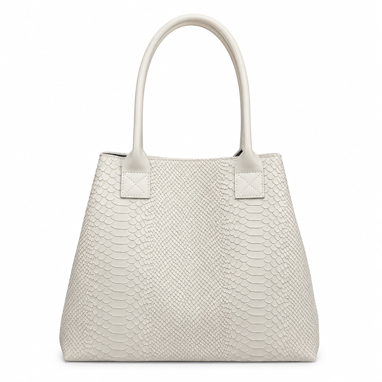 Eclectic Florenza cream suede shopper bag with snake-print texture and top handles, shown in a front view.