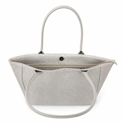 Eclectic Florenza cream suede shopper bag with snake-print texture and convertible top handle design