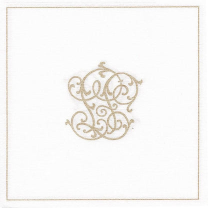 Eclectic Françoise Paviot Chiffre Or dinner napkin in white airlaid material with an elegant gold monogram design.