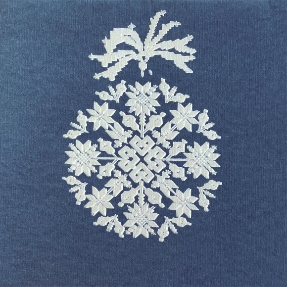 Eclectic Françoise Paviot midnight blue airlaid dinner napkin with intricate silver embroidered-effect floral design.