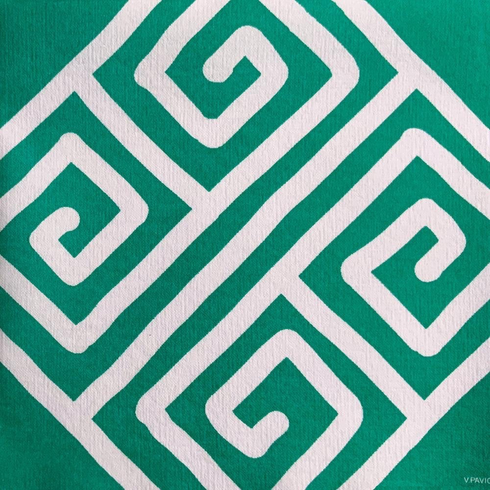 Eclectic Françoise Paviot Milos Vert dinner napkin featuring a green and white geometric pattern on airlaid material.