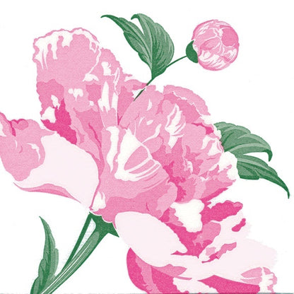 Eclectic Françoise Paviot Pivoine cocktail napkin featuring a detailed pink peony floral illustration on airlaid paper