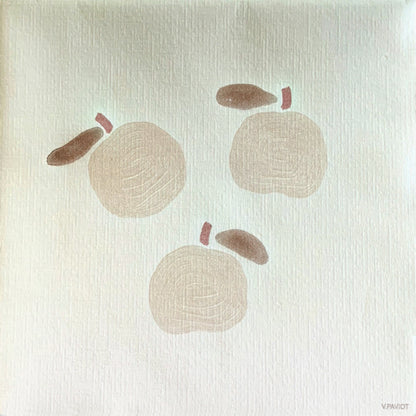 Eclectic Françoise Paviot Pomme dinner napkin with a minimalist apple motif on soft beige airlaid material.