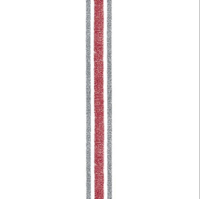 Eclectic Françoise Paviot Torchon Rouge dinner napkin featuring a classic red and grey stripe design on white airlaid.