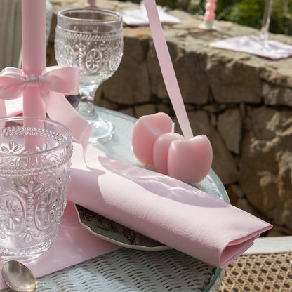 Eclectic Françoise Paviot rose dinner napkin in soft blush airlaid material on an elegant outdoor table setting