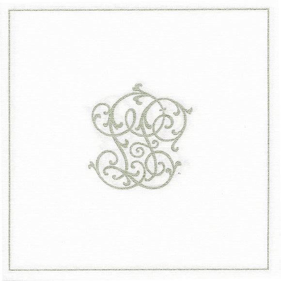 Eclectic Françoise Paviot Chiffre Argent dinner napkin featuring a white airlaid base with a silver monogram motif.