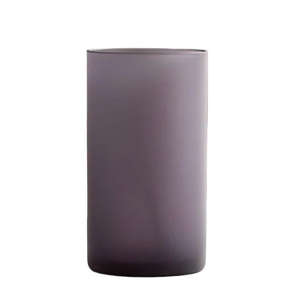 Eclectic tall frosted plum glass cylinder vase with a matte finish for modern home decor.