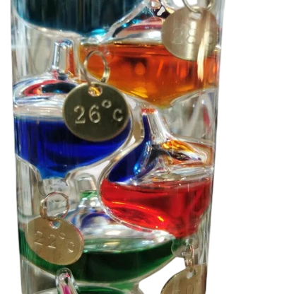 Eclectic 30cm Galileo glass thermometer featuring colourful floating spheres with engraved temperature tags
