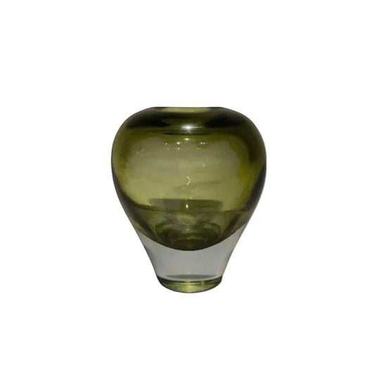Eclectic Gelato olive green glass vase with a rounded silhouette and layered internal depth for modern home decor.