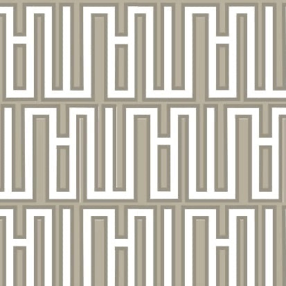 Eclectic natural linen-look tablecloth featuring a white geometric architectural pattern on a soft beige background.